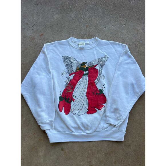 Tultex X-Large White Christmas Angel Print Sweatshirt Crewneck C4 - Picture 1 of 5